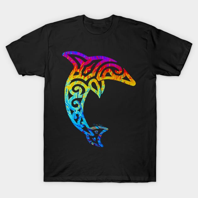 Iridescent Tribal Dolphin T-Shirt by artsytoocreations